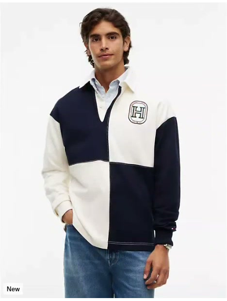 varsity h logo colorblock rugby sweatshirt