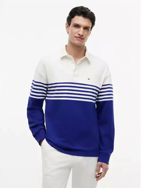 relaxed fit long sleeve colorblock polo