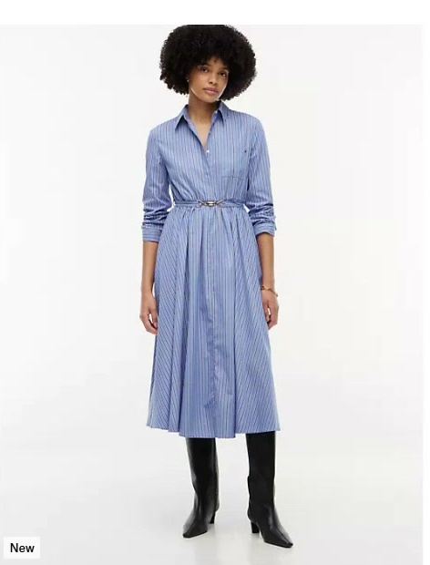 belted striped poplin midi shirtdress