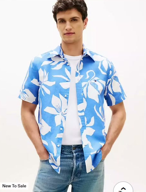 tropical print cotton linen blend shirt