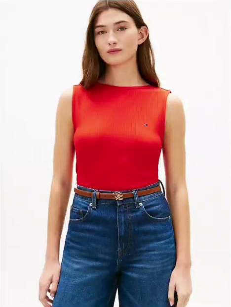 slim fit rib knit boatneck tank top