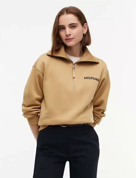 flocked monotype quarter zip sweatshirt