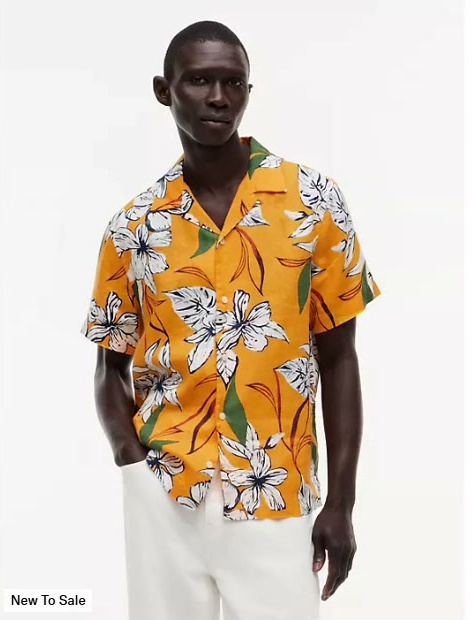 regular fit floral linen camp shirt
