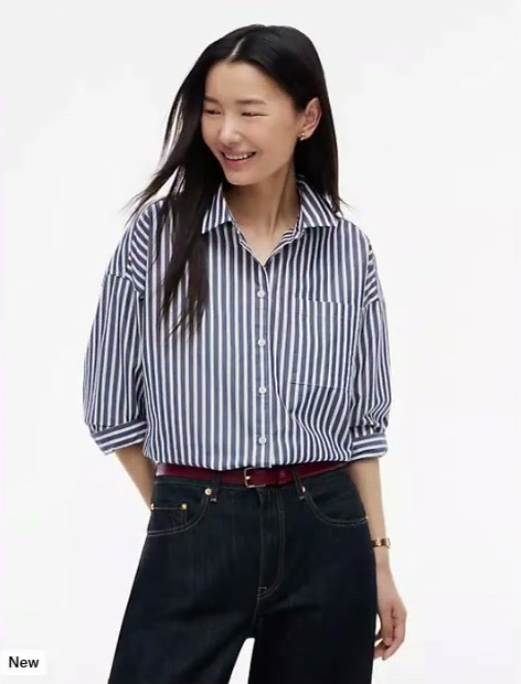 oversized striped poplin pocket shirt