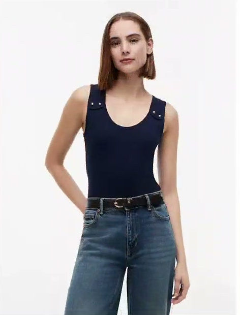 slim fit nautical gold button tank top
