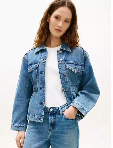 cinched faded denim jacket