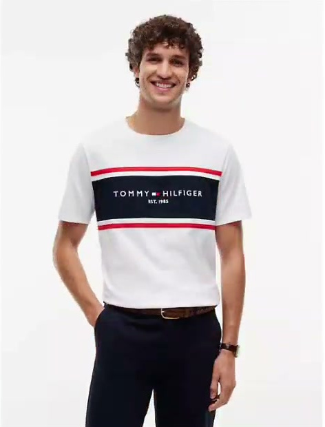 hilfiger block stripe logo t shirt