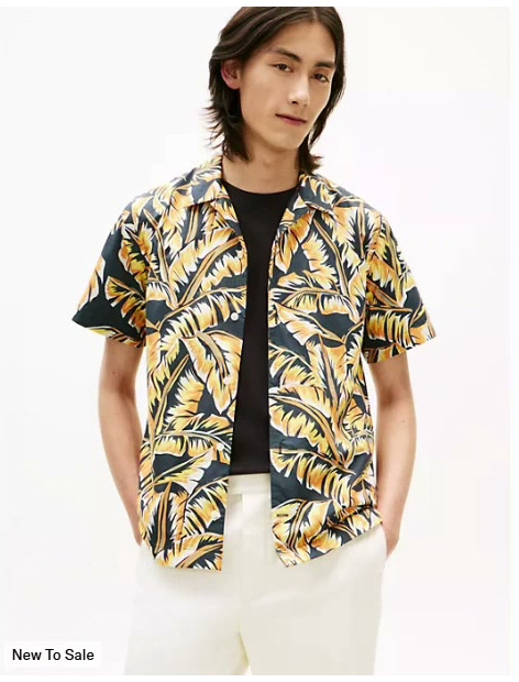 palm leaf print paper touch camp shirt