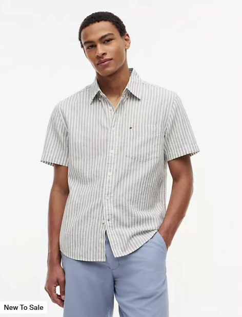 regular fit striped linen blend shirt