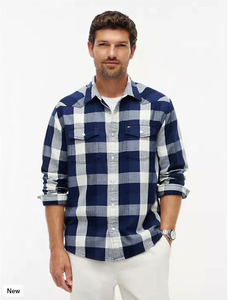 regular fit check denim western shirt