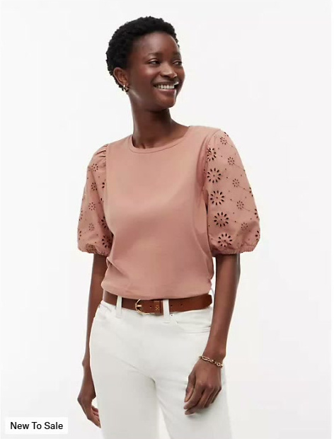 embroidered eyelet mixed media top