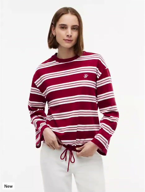 relaxed fit striped drawcord t shirt