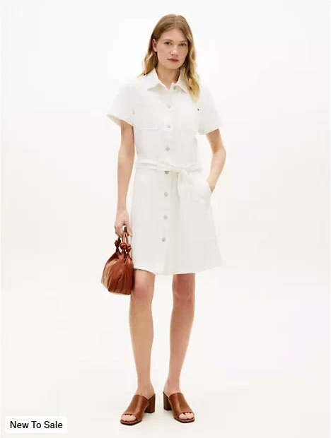belted white denim shirtdress