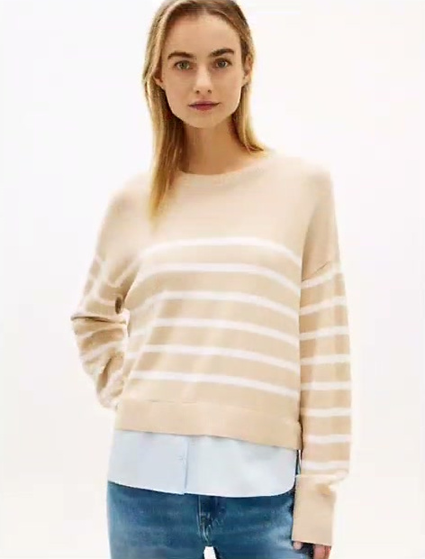 layered look lightweight stripe sweater