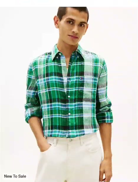 regular fit madras check linen shirt