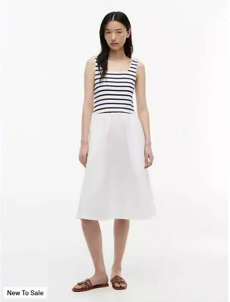 striped mixed media midi tank dress