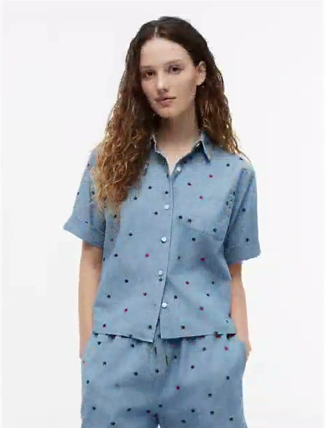 allover star embroidered chambray shirt