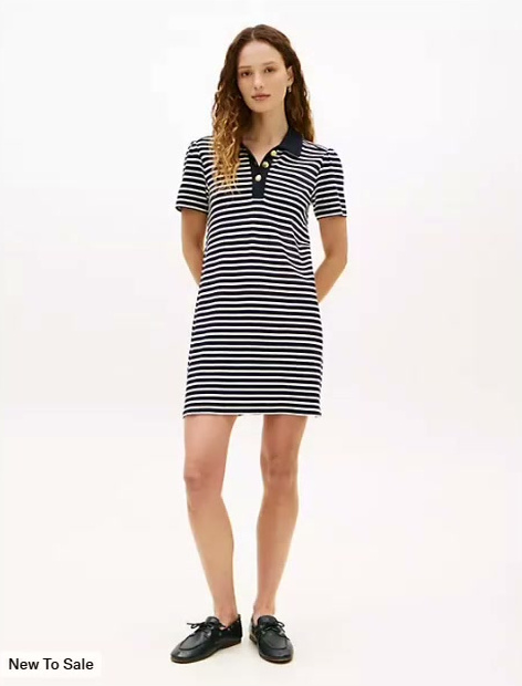 gold button striped interlock polo dress