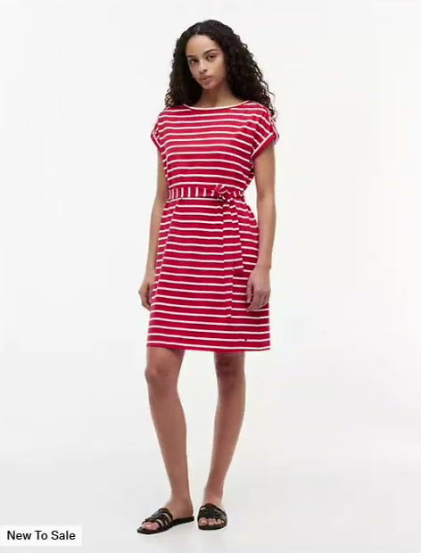 striped belted stretch cotton dress