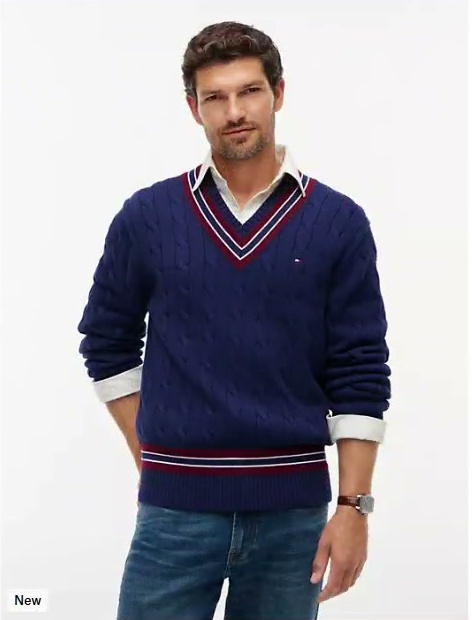 relaxed fit cable knit cricket sweater