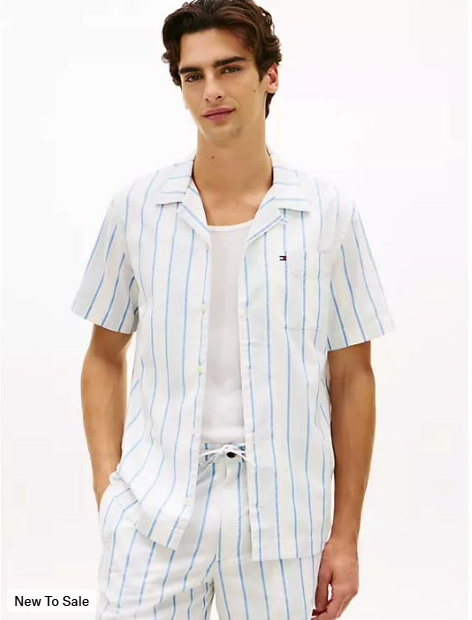 regular fit striped dobby camp shirt
