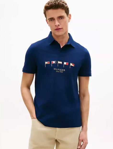 regular fit nautical flag pique polo