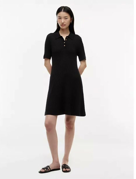 short sleeve cable knit polo mini dress
