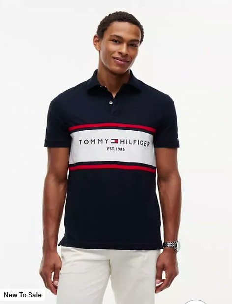 regular fit tommy logo block stripe polo