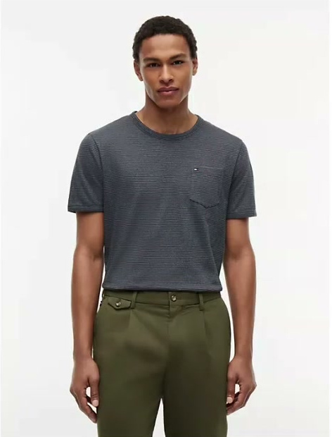 striped linen blend pocket t shirt