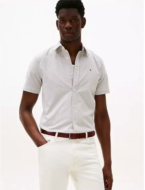 regular fit stretch stripe oxford shirt