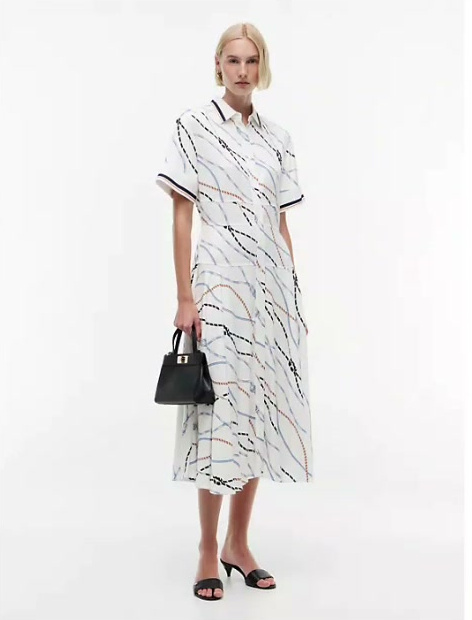 rope print fluid twill midi shirtdress