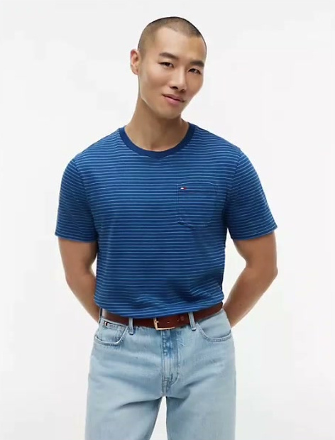 indigo dyed striped pocket t shirt