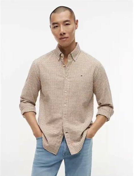 regular fit gingham linen blend shirt