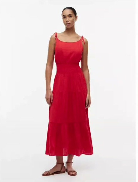 tiered seersucker midi dress