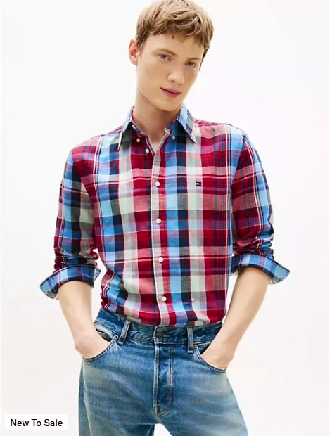 regular madras check linen blend shirt