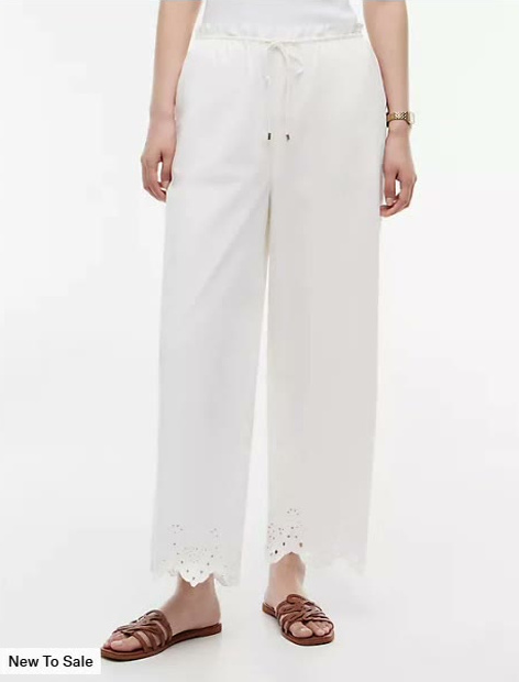 embroidered eyelet cropped pull on pant