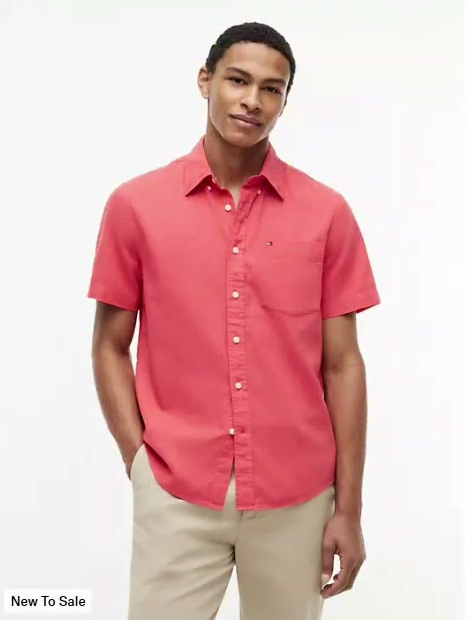 regular fit short sleeve linen blend shirt