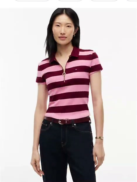 slim fit rugby striped zip polo