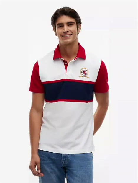 regular fit crest logo colorblock polo