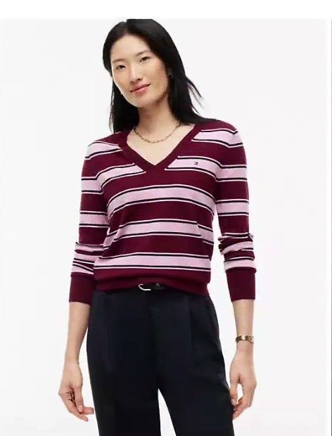 lightweight striped v neck sweater