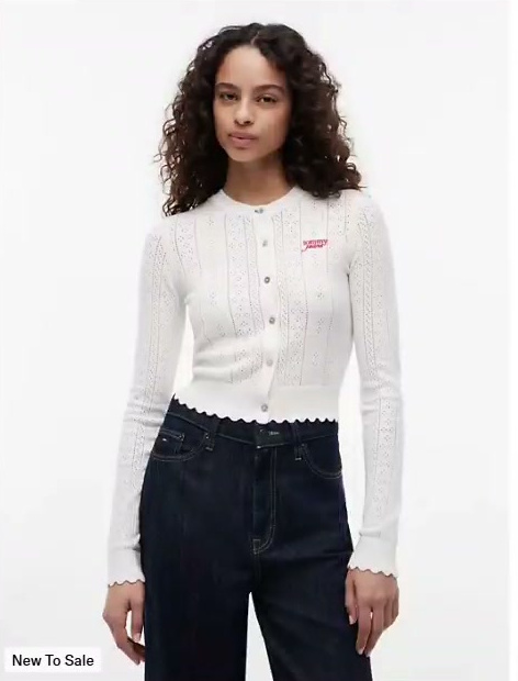 tommy jeans flag logo pointelle cardigan