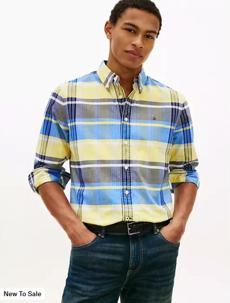 regular fit plaid stretch oxford shirt