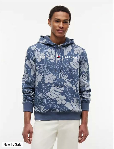 tropical print brushed back hoodie