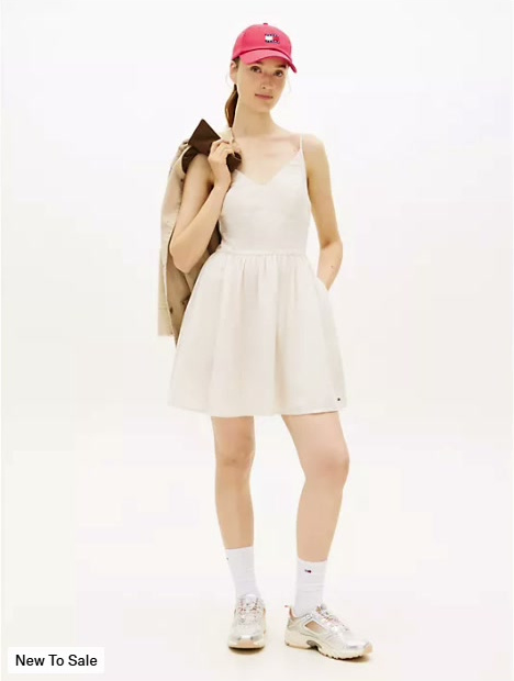 tommy jeans linen blend skater dress