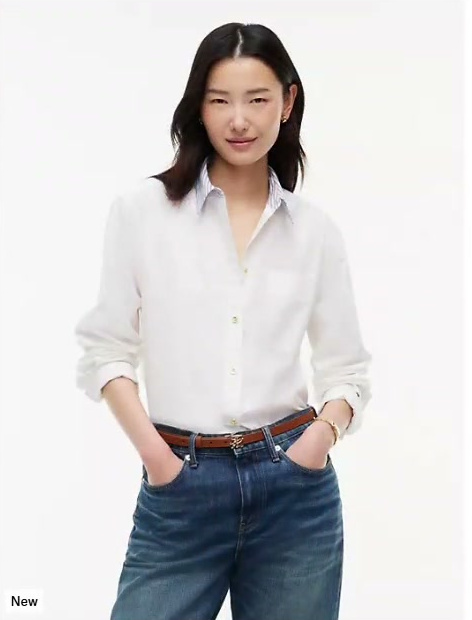 boxy fit gold button poplin shirt
