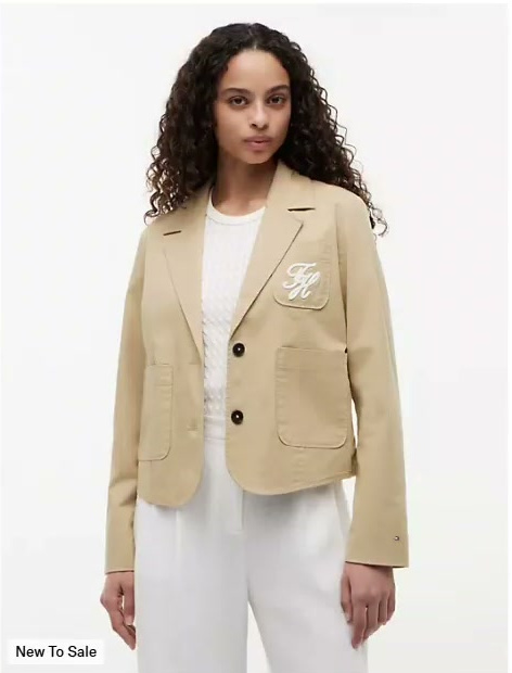 script monogram stretch twill blazer