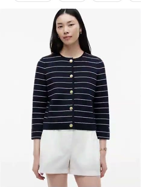 boxy fit gold button striped cardigan
