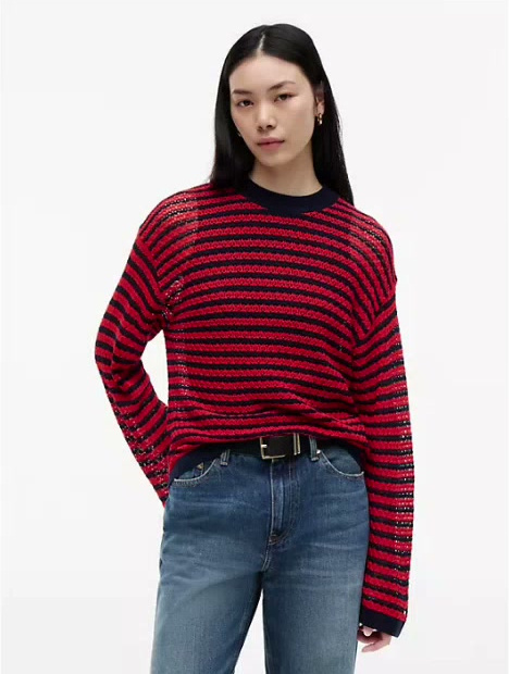 relaxed striped pointelle sweater