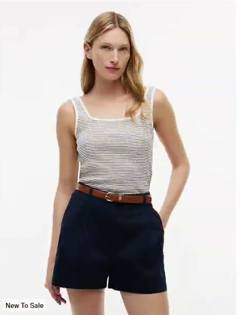 striped pointelle square neck tank top