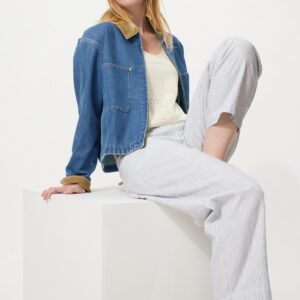 linen cotton tapered pants | striped